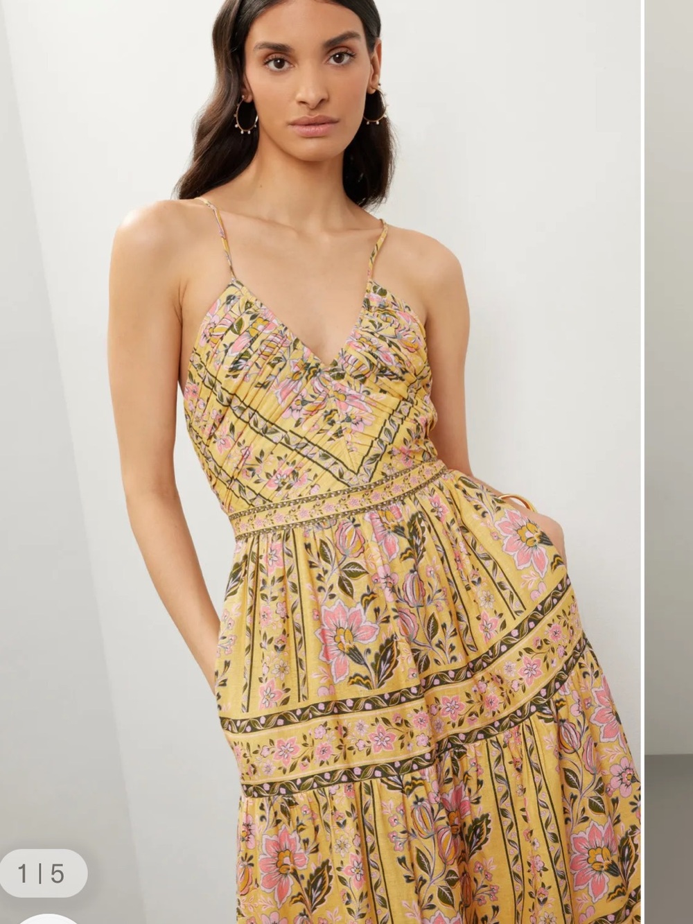 Yumi Kim Yellow Floral Midi Dress with Pink Accents